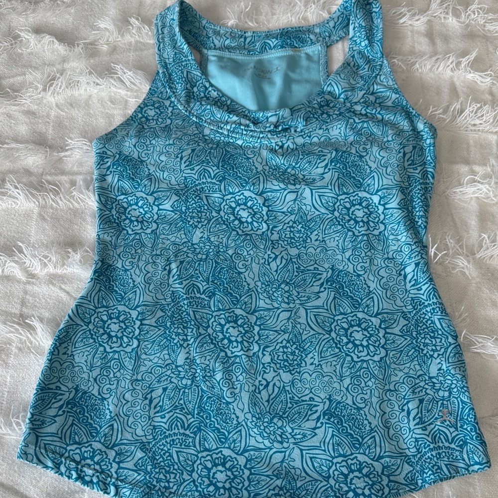 Danskin Turquoise Floral Racerback Tank Top